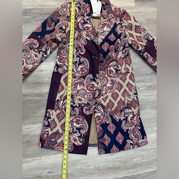 Chico’s Paisley Print Lined Colorful Trench Coat Button Front Size 0 US 4/6 NWT - Picture 7 of 12